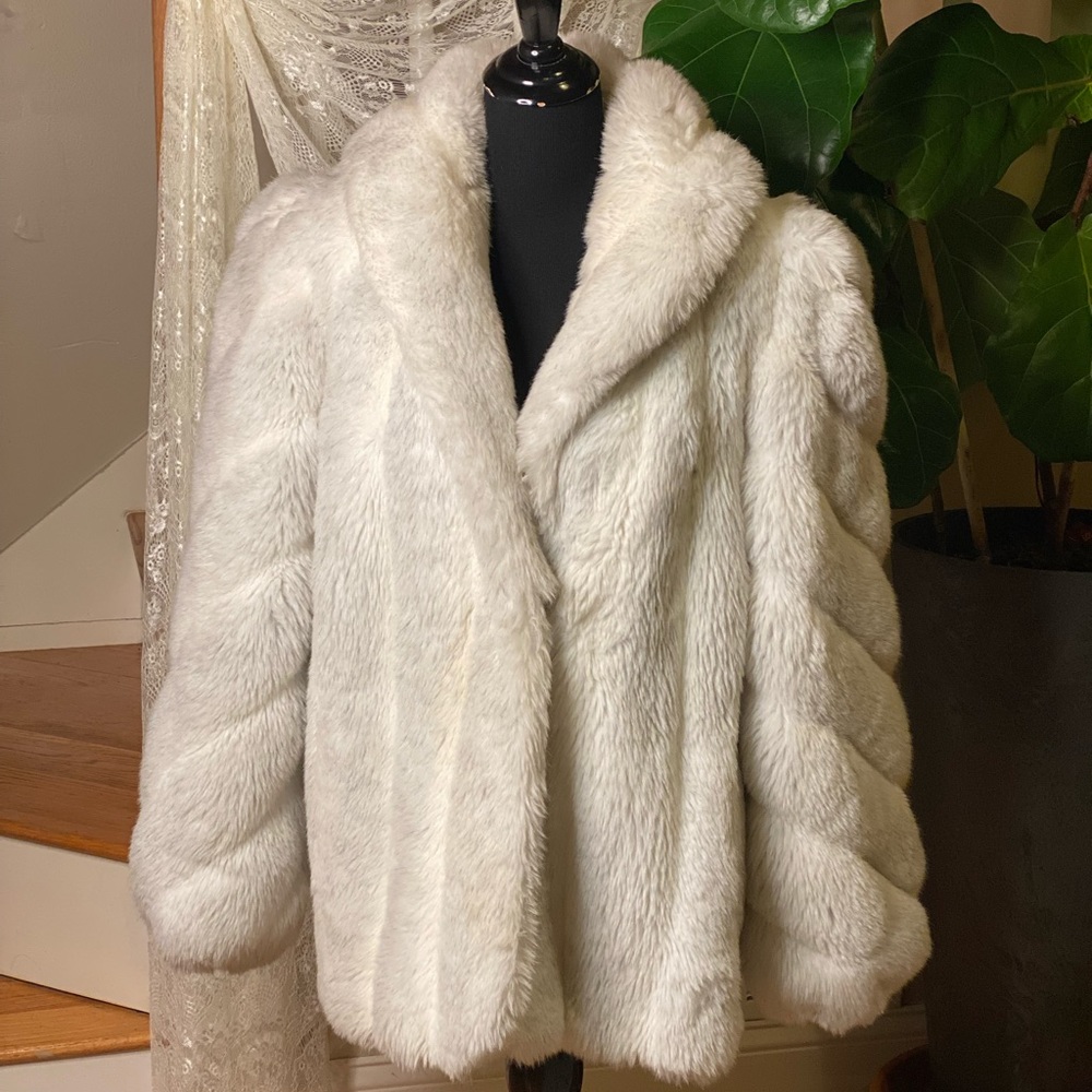 Big Puffy White Faux Fur Coat